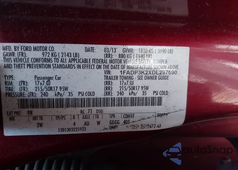 2013 Ford Focus Se z USA, uszkodzony, nr VIN 1FADP3K2XDL297690